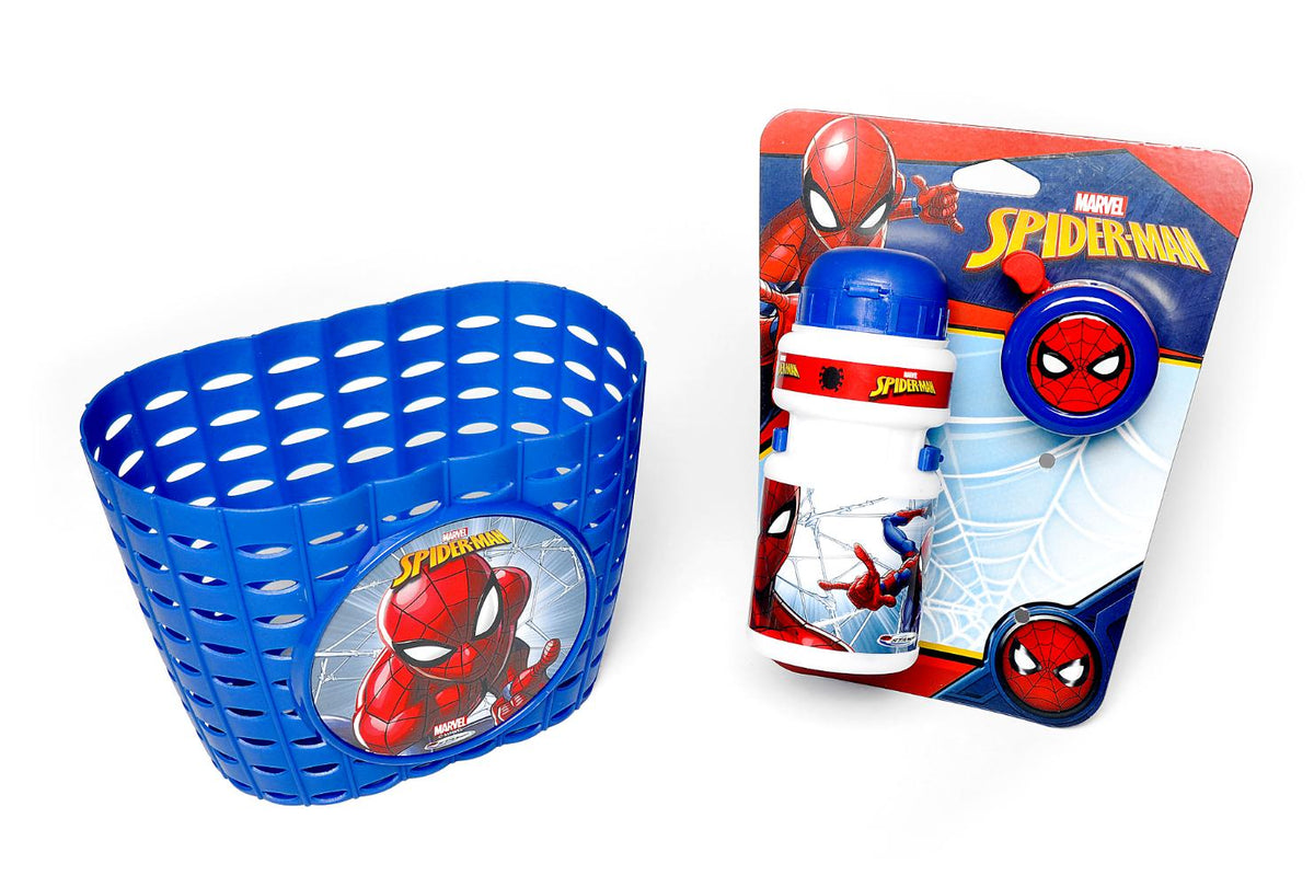 Kombipakke Spiderman Kurv, Flaske og klokke Disney - Saxil Cykler - Børnekurv